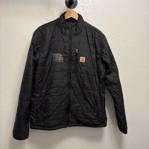 Carhartt Puffer Coat Jacket Mens Size Medium black embroidered hops & grain logo